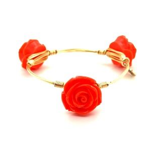 Bourbon and Boweties Coral Resin Rose Gold Tone Wire Wrapped Bangle Bracelet